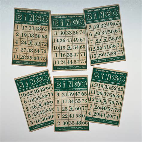 Vintage Bingo Game Cards Set 6 Green Bingo Game Etsy