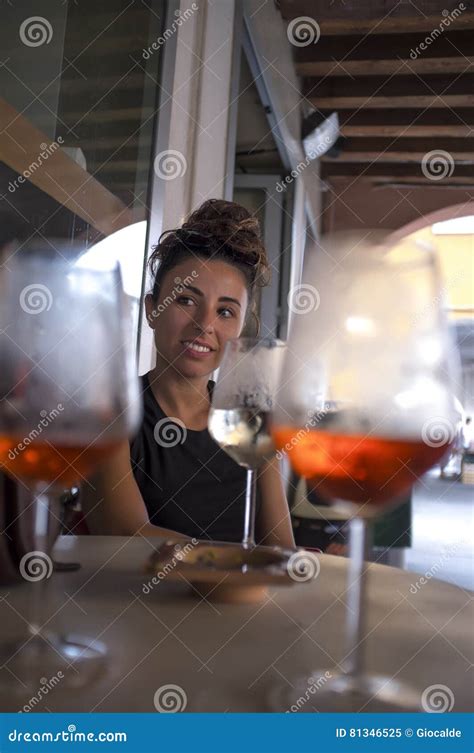 Girl Drinking Aperitif Stock Image Image Of Female Aperitif 81346525