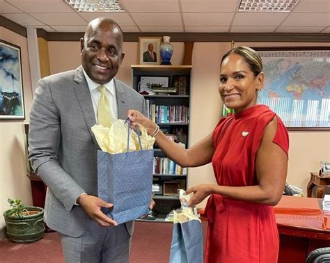 pm roosevelt skerrit meets first lady of usvi yolanda bryan during her goodwill visit to