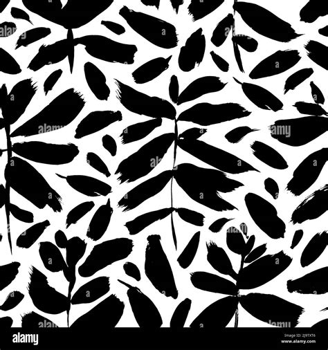 Black Leaves And Branches Vector Seamless Pattern Stock Vector Image