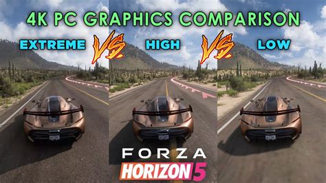 Forza Horizon 5 Graphics Comparison 4k Pc Extreme High Low Youtube