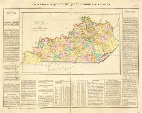 Kentucky 1825 State Map Carey French Map With Text Old Map Reprint Etsy