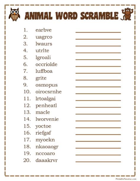 Printable Animals Word Scramble Game Word Puzzles For Kids Scramble