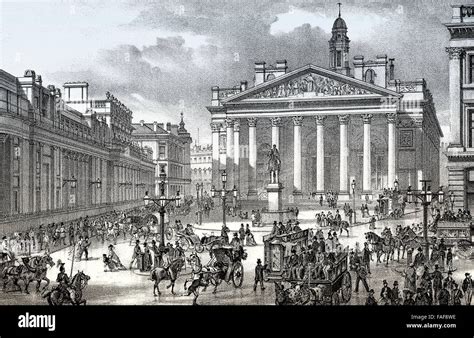 The Royal Exchange And The Bank Of England London 19th Century Stock