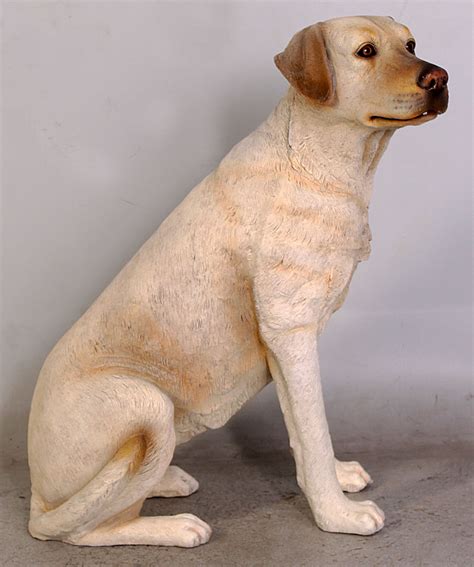 Labrador Retriever Sitting Tan Color Dog Life Size Resin Statue Display