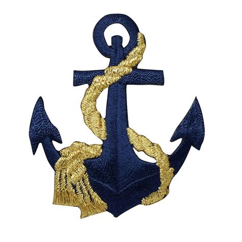 nautical navy blue anchor gold rope iron on applique embroidered patch