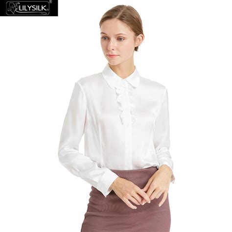 LILYSILK Shirts Blouse Women 18mm Relaxed Fit Stand Collar Silk 100