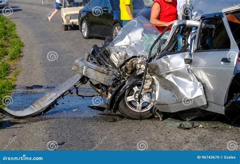 Damaged Vehicle Closeup After Car Crash Editorial Image Image Of