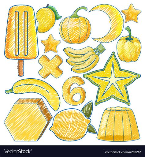 Yellow Objects In Pencil Colour Sketch Simple Vector Image