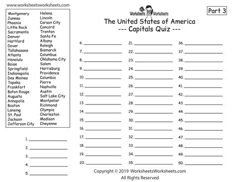 Quiz Worksheet About States Quiz Midwest U S State Capitals Geography