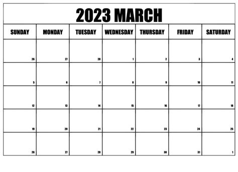 Printable March 2023 Calendar Templates Pdf Word Excel