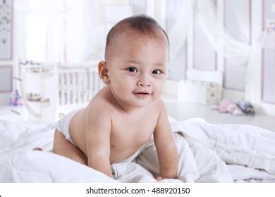 Smiling Baby Looking Camera Shot Bedroom Stock Photo Shutterstock