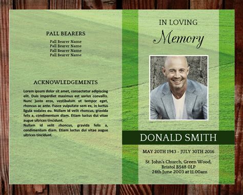 Green Funeral Program Template For Men Green Celebration Of Etsy