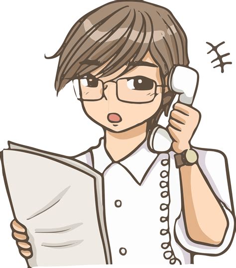 Call Answering Work Cartoon Cute Kawaii Anime Illustration Clip Art
