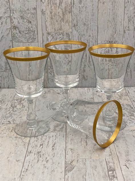Gold Rim Crystal Goblets Crystal Water Goblets Gold Encrusted Vintage Drink Ware Hollywood