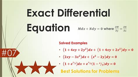 Problems On Exact Differential Equation Youtube