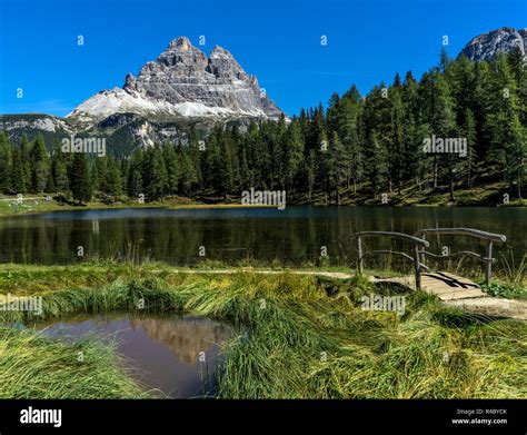 Alpine Lake Antorno Adorno In The Dolomites Italian Alps Stock Photo