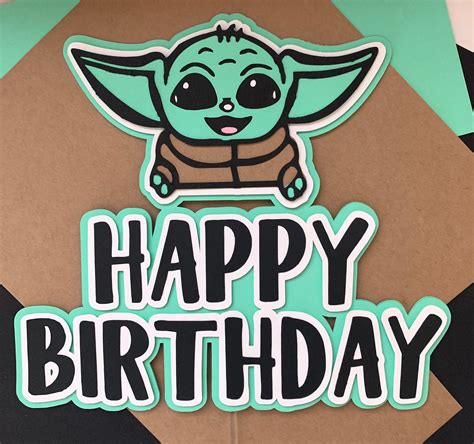 Happy Birthday Cake Topper Baby Yoda Cake Topper Star Wars Etsy