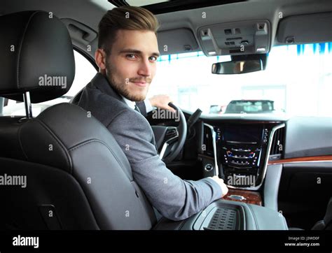 Portrait Of An Handsome Guy Driving His Car Stock Photo Alamy