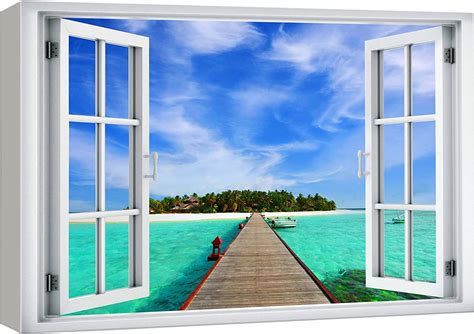 Wall26 Canvas Print Wall Art Window View Pier To Tropical