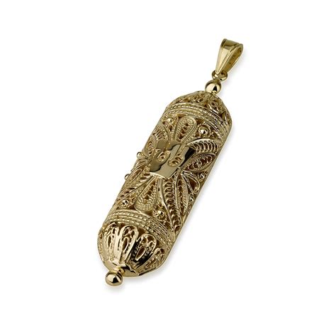 Buy 14k Gold Filigree Mezuzah Necklace With Shin Israel