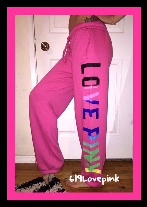 M L Victorias Secret Rainbow Love Pink Down Leg Campus Fleece