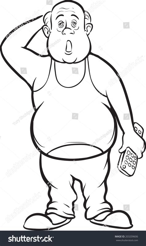 Whiteboard Drawing Cartoon Lazy Fat Man Vector De Stock Libre De Regalías 203209606