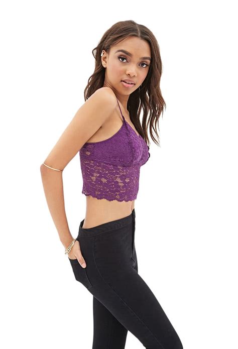 Lyst Forever 21 Floral Lace Crop Top In Purple