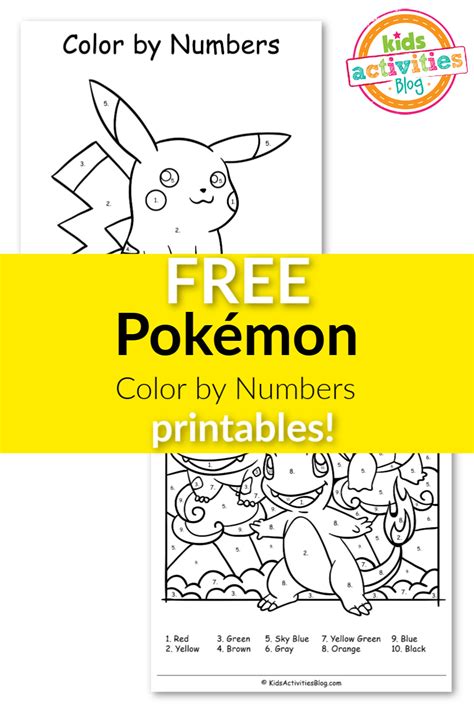 Free Pokémon Color By Numbers Printables Kids Activities Blog