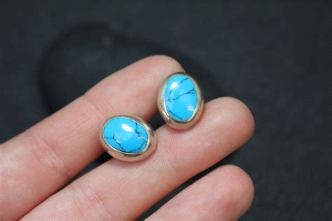 Sterling Silver Oval Faux Turquoise Stud Earrings Oval Turquoise