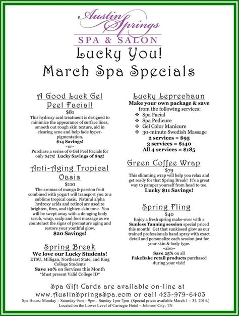 Austin Springs Spa Spa Specials Massage Marketing Salon Promotions