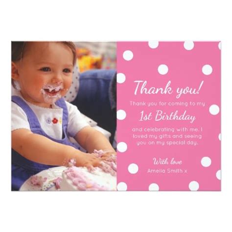 Girl Polka Dotted Birthday Thank You Card Zazzle Polka Dot Birthday