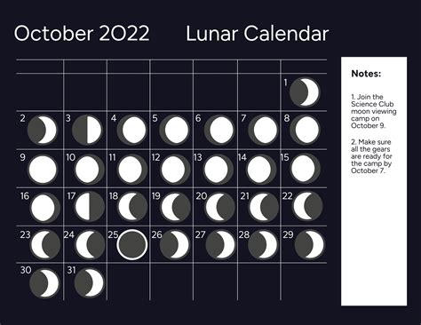October 2022 Calendar Template With Moon Phases In Word Illustrator