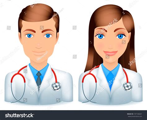 Cartoon Male Female Doctors Stethoscopes Vector De Stock Libre De