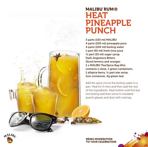 Sprinkle cloves or cinnamon on top, and serve; The Malibu Rum Heat Pineapple Punch. For when the sun goes ...