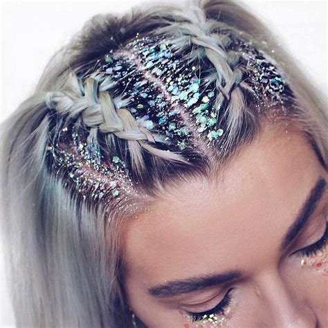 glitter up your festival game ⚡ unicorn braids and glitter roots is all you need 🌹 get the look