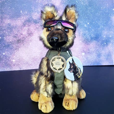 Sable German Shepherd Plush Police Dog W K9 Badge Mirrored Shades K9