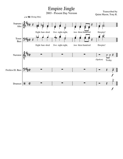 800 588 2300 Empire Jingle Sheet Music For Drum Group Vocals Bass