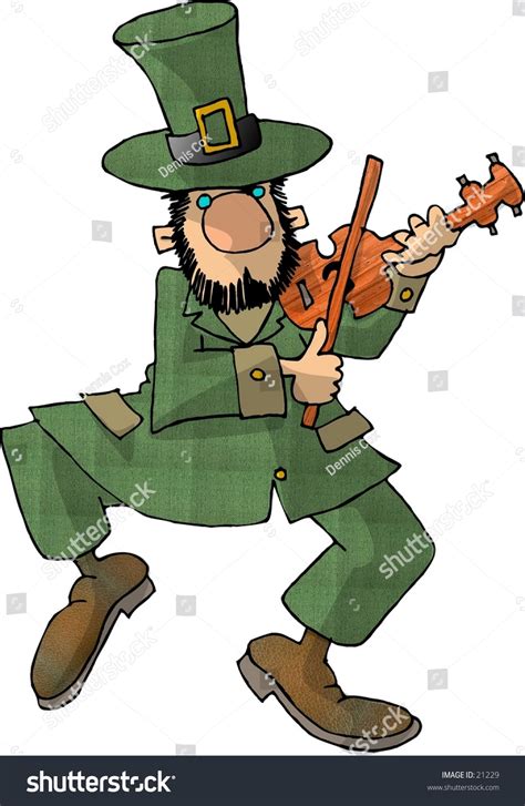 Clipart Illustration Irish Leprechaun Playing Fiddle Stock Illustration