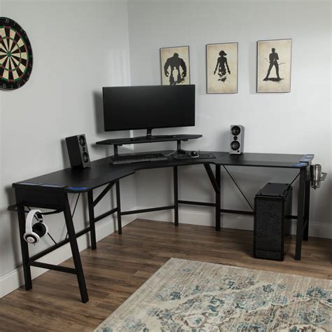 It has two elevation options. RESPAWN Reversible L-Shaped Gaming Desk & Reviews | Wayfair