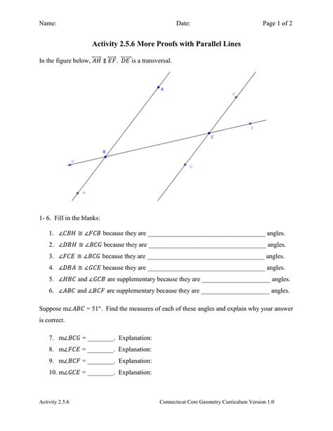 Proofs Of Parallel Lines Worksheet