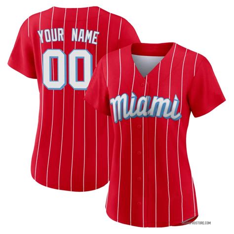 Custom Womens Miami Marlins 2021 City Connect Jersey Red Authentic