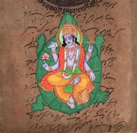 Kurma Vishnu Second Avatar Watercolor Art Handmade Indian Hindu Deity