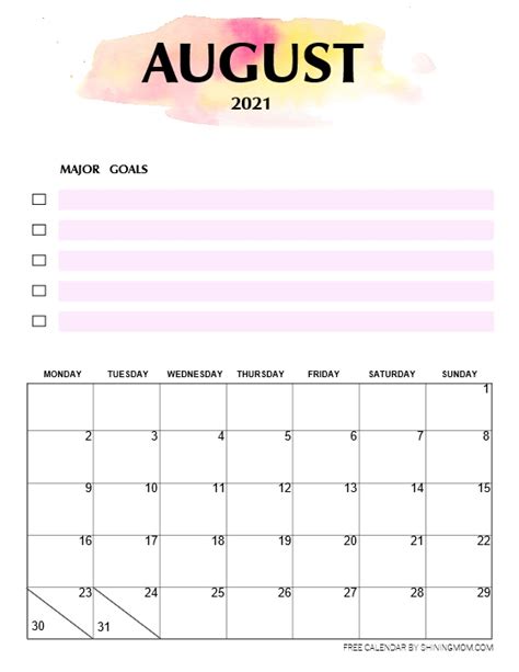 August Calendar Cute Free Printable August 2022 Calendar Designs Cute