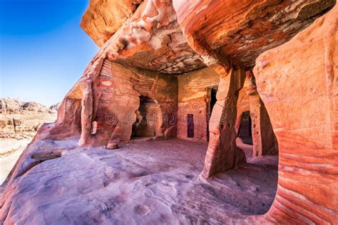Petra Jordan Ancient Stone Carved Houses In Wasi Musa Stock Photo