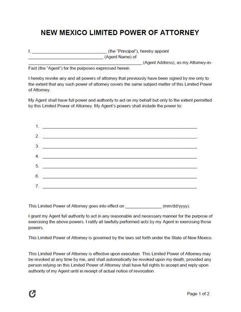 Free New Mexico Limited Power Of Attorney Form Pdf Word Rtf