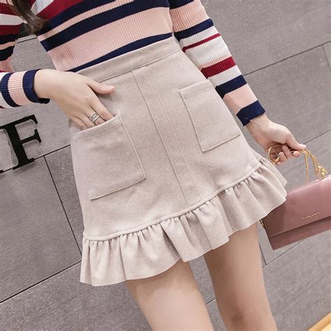 2018 winter woolen skirts womens high waist kawaii a line skirt plus size harajuku elegant