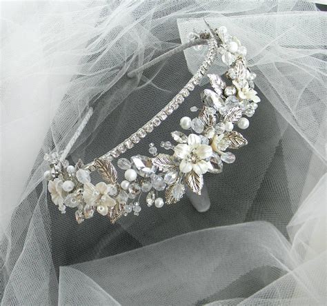 Diadem Wedding Crown Floral Tiara Diadem Bridal Tiara Leaf Etsy