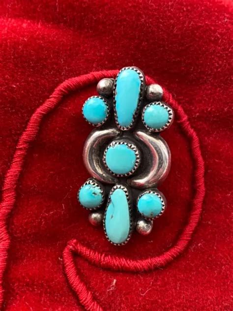 Native American Rare Zuni Julie O Lahi Cluster Turquoise Silver Pin