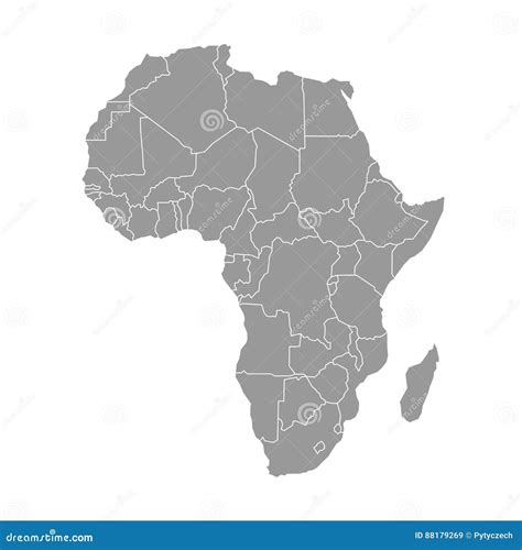 Simple Flat Grey Map Of Africa Continent With National Borders On White